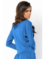 Letné šaty dámske vo voľnom strihu značkovej stredne dlhé modré - Modrá - Makadamové Letné šaty dámske vo voľnom strihu značkovej stredne dlhé modré - Modrá - Makadamové