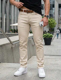 Pánske slim fit džínsy s opaskom béžové FashionStreet UX4493