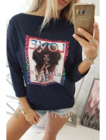 American Girl grafická blúzka námornícka modrá S/M - L/XL