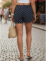 Dámske letné bavlnené šortky s bodkami, tmavomodré, FashionStreet SY0543 Dámske letné bavlnené šortky s bodkami, tmavomodré, FashionStreet SY0543