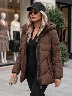 Dámska zimná prešívaná bunda s kapucňou, hnedá, FashionStreet TY5752