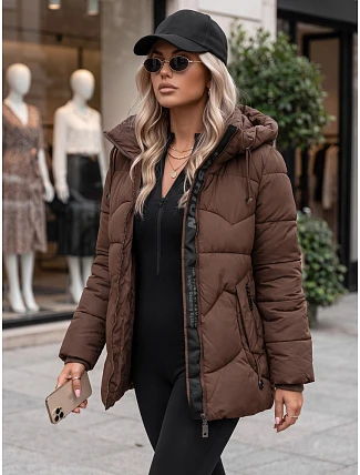 Dámska zimná prešívaná bunda s kapucňou, hnedá, FashionStreet TY5752 Dámska zimná prešívaná bunda s kapucňou, hnedá, FashionStreet TY5752