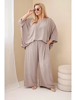 Dámsky plus size viskózový set so širokými nohavicami a blúzkou Fango