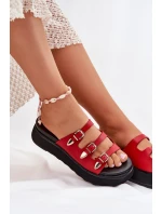Klapki Damskie Na Platformie Z Paskami Czerwone Nimiotte