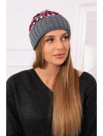 Dámska čiapka Iris K348 tmavo šedá + červená