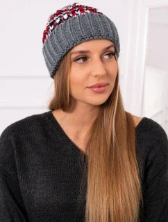Dámska čiapka Iris K348 tmavo šedá + červená
