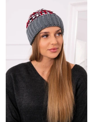 Dámska čiapka Iris K348 tmavo šedá + červená