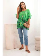 Dámske bavlnené tričko s kvetinovým vzorom zelené