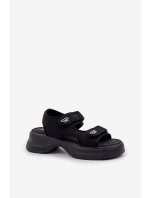 Materiałowe Lekkie Sandały Na Platformie Czarne Deniffia