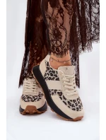Zamszowe Sneakersy Damskie Na Platformie Panterka Vinceza 66793 Beżowe