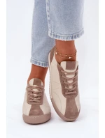 Skórzane Buty Sportowe Damskie Laura Messi 2935 Beżowe