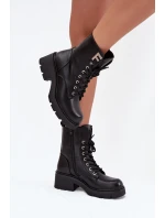 Botki Workery Damskie Na Klocku Ocieplane Z Literą F Czarne Lurina