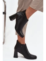 Skórzane Botki Ocieplane Na Słupku Czarne Ivessara