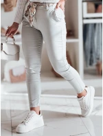 Dámske textilné nohavice s opaskom ROSSALI svetlo sivá FashionStreet UY2534 Dámske textilné nohavice s opaskom ROSSALI svetlo sivá FashionStreet UY2534