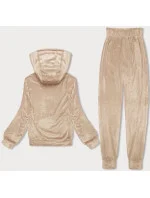 Dámska velúrová tepláková súprava s kapucňou svetlo béžová (8C1175-159)