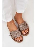 Zazoo 40381 Damskie Skórzane Klapki Na Płaskim Obcasie Taupe Zazoo 40381 Damskie Skórzane Klapki Na Płaskim Obcasie Taupe