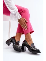 Lakované čierne lodičky Terimene s hrubými podpätkami