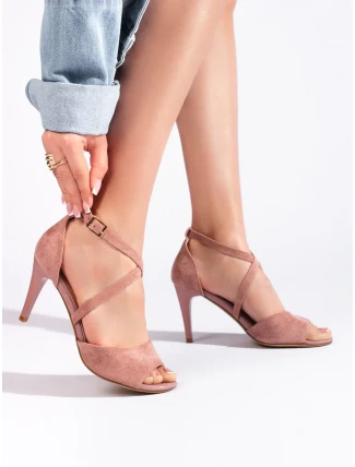 Moderné dámske sandále ružovej farby na ihlovom podpätku