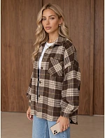 Dámska kockovaná košeľa v oversize strihu, hnedá, FashionStreet TY6049 Dámska kockovaná košeľa v oversize strihu, hnedá, FashionStreet TY6049
