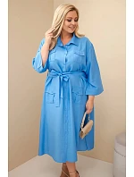 Dámske Plus veľkosť bavlnené košeľové šaty s opaskom Denim
