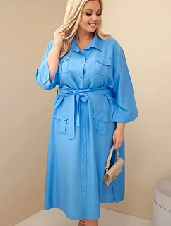 Dámske Plus veľkosť bavlnené košeľové šaty s opaskom Denim