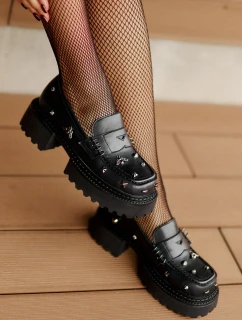 Skórzane Półbuty Damskie Z Ozdobami D&A MR880-102 Czarne