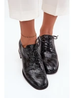 Skórzane Lakierowane Półbuty Damskie Na Obcasie Z Kryształkami Artiker 57C0072 Szare