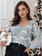 RIBBLOOM dámsky sveter s mašľami graphite FashionStreet MY2361