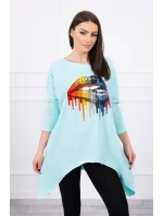 Oversize blúzka s dúhovou potlačou pier vo farbe mint Oversize blúzka s dúhovou potlačou pier vo farbe mint