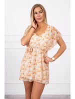 Kvetinové šaty s viazaním v páse ecru