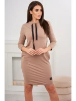 Šaty viazané pri krku tmavo béžová