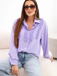 Dámske viskózové tričko s dlhými rukávmi a volánmi svetlo fialové