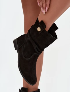 Skórzane Zamszowe Botki Damskie Z Marszczeniem Ocieplane Zazoo 4210 Czarne