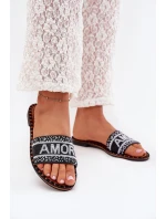 Klapki Damskie Na Płaskim Obcasie Ze Zdobieniem Amore Czarne Avelina