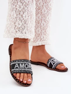 Klapki Damskie Na Płaskim Obcasie Ze Zdobieniem Amore Czarne Avelina