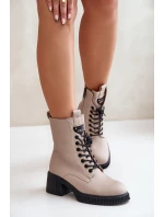 Ocieplane Botki Damskie Ze Skóry Naturalnej Vinceza 66671 Beżowe