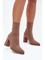 Materiałowe Wsuwane Botki Damskie Na Słupku Beżowe Virelle