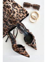 Czółenka Z Odkrytą Piętą I Paseczkami Panterka Brązowe Ravira