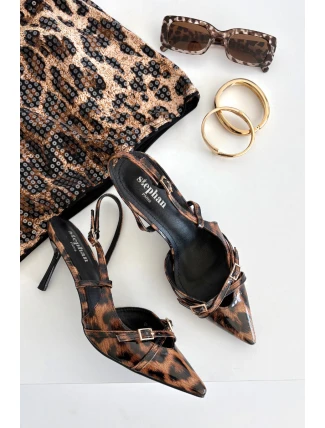 Czółenka Z Odkrytą Piętą I Paseczkami Panterka Brązowe Ravira