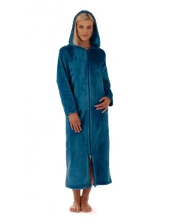 Unisex župan SIENA dlhý s kapucňou a zipsom 3656 6430 petrol - Vestis