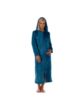 Unisex župan SIENA dlhý s kapucňou a zipsom 3656 6430 petrol - Vestis