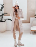 Dámska dlhá prešívaná vesta s kapucňou béžová FashionStreet TY5099