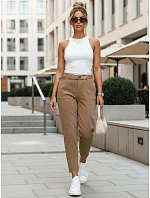 Dámske džínsy s vysokým pásom a opaskom hnedej farby FashionStreet UY2989