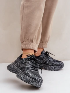 Sneakersy Damskie Z Przetarciami Na Platformie Czarne Seladwen