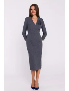 S372 Kvetinové šaty v tvare ceruzky - sivé