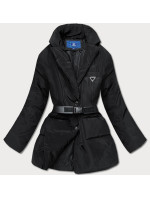 Ľahká čierna dámska bunda s pásikom (OMDL013)