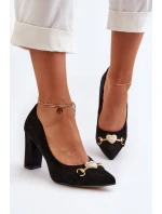 Zazoo 2453/OS Zamszowe Czółenka Na Słupku Z Sercem Czarne