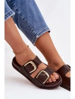 Dámské pantofle s zlatým přezkou čokoládové Rosivana