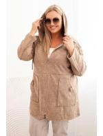 Dámska mikina Plus Size s kapucňou a vreckami, dekatinizovaná, ťavia farba