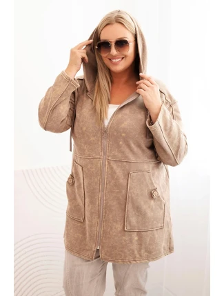 Dámska mikina Plus Size s kapucňou a vreckami, dekatinizovaná, ťavia farba